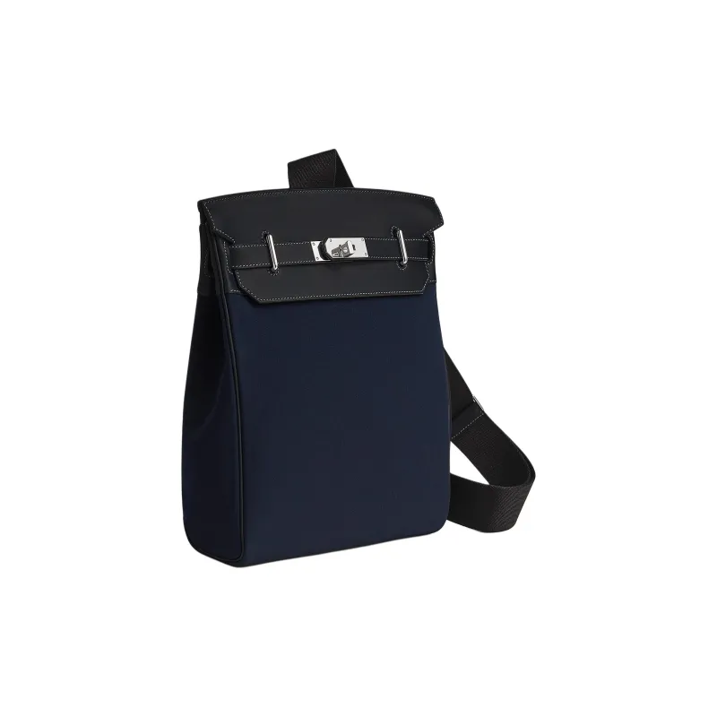 HERMES Hac A Dos Woolycot Canvas With Swift Calfskin Sling Bag Men's Ocean Blue-1
