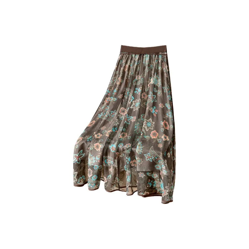 TOUCH Casual Long Skirt Women's Coffee Base Multicolor-1