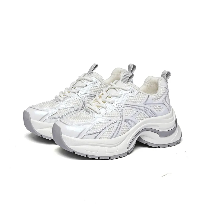 Golden Silk Rabbit Cushioning Anti Slip And Wear Resistant Height Increasing Low Top Chunky Sneakers Women's-8