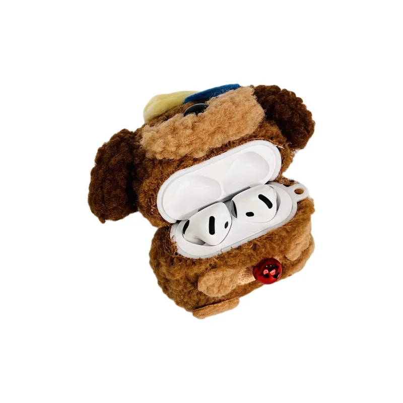 Sopi Compatibility With Apple AirPods 4/2/3/4th Generation/AirPods Pro/Pro 2 Plush Red Bell Teddy Dog Headphone Cases-2