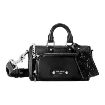 LOUIS VUITTON Keepall Cow Leather Shoulder Bag Crossbody Bag Handbag Unisex Black