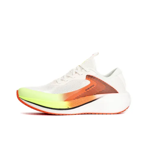 XIDELONG Slip-Resistant Breathable Low-Top Carbon Plate Popcorn Casual Running Shoes Men's White Green Orange