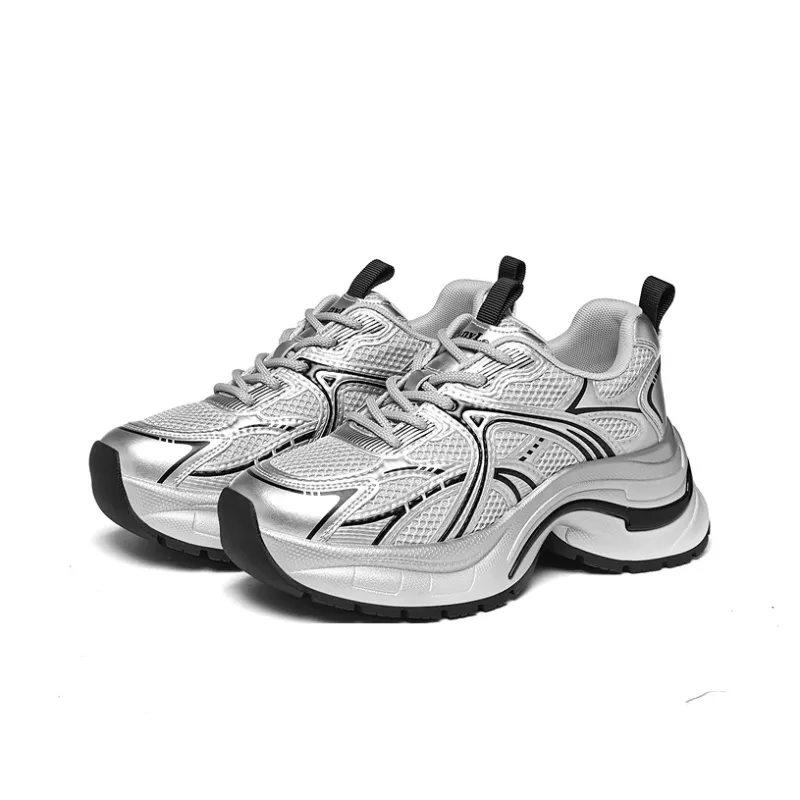 Golden Silk Rabbit Cushioning Anti Slip And Wear Resistant Height Increasing Low Top Chunky Sneakers Women's-1