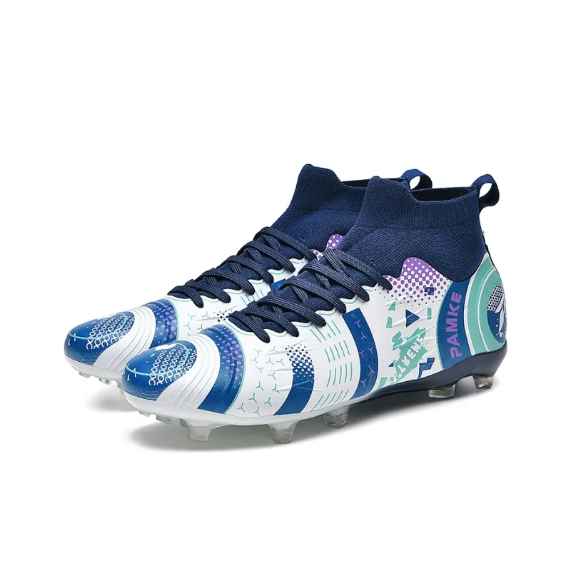 PANKE Soccer Shoes Unisex High Top White Dark Blue-2