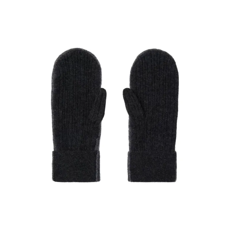 GANNI Wool Cashmere Knitted Fabric Knit Gloves Women's Gray-1