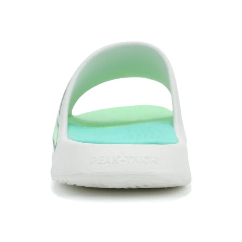 PEAK Slip Resistant Abrasion Resistant Cushioning Slide Slippers Unisex White Green-4