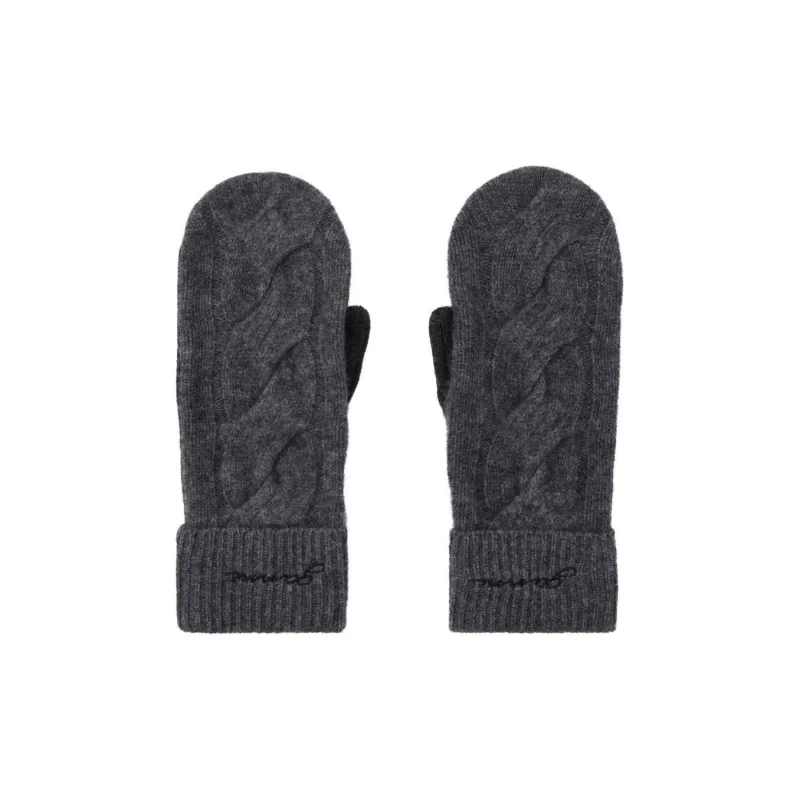 GANNI Wool Cashmere Knitted Fabric Knit Gloves Women's Gray-0