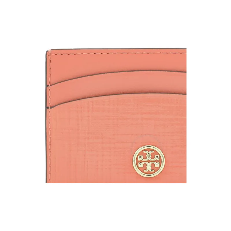 TORY BURCH Robinson Embossed Leather Card Holder Women's Coral Pink-3