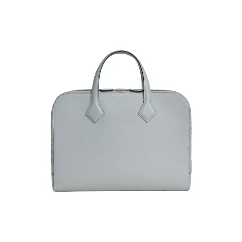 HERMES Victoria Light Evercolor Calfskin Briefcases Men's 8U Bleu Glacier Glacier Blue