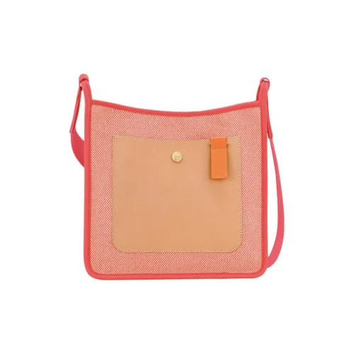LONGCHAMP Le Foulonné Fabric Cow Leather Patchwork Shoulder Bag Small Size Women's Tomato Red