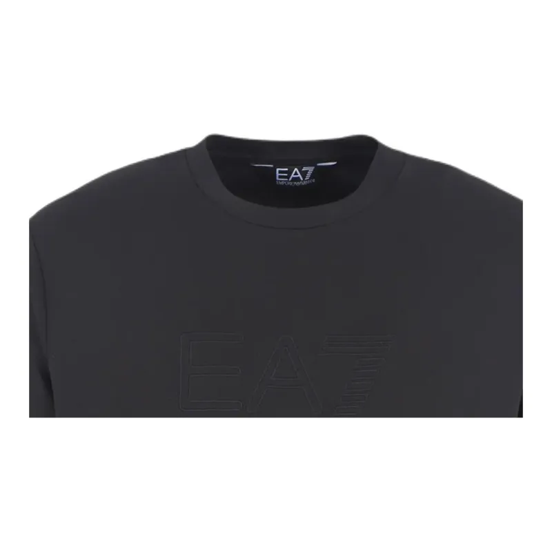 EMPORIO ARMANI EA7 Solid Color Letter Logo Emblem Crew Neck Short Sleeved T Shirt T Shirt Men's Black-4