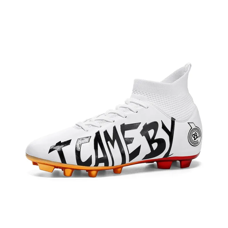BIANSULONG TF Rubber Broken Studs Cushioned Slip Resistant Abrasion Resistant Soccer Shoes Unisex White-5
