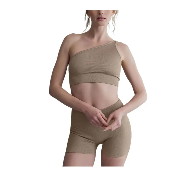 Alo Yoga Seamless Ribbed Asymmetric Shimmer Bra Tank Sport Vests Women's Sand-0