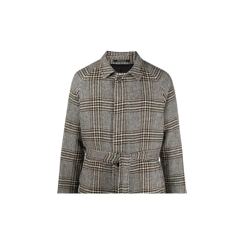 Tagliatore Check print Tie waist Single breasted Coat-4