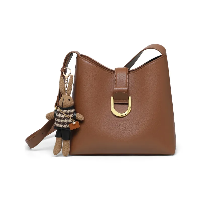 PT'SON Cow Leather Bucket Bag, Underarm Bag, Shoulder Bag Regular Women's Ecru/Brown-12