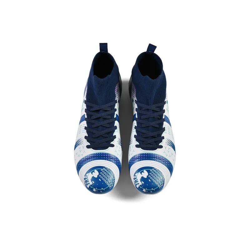 PANKE Soccer Shoes Unisex High Top White Dark Blue-3