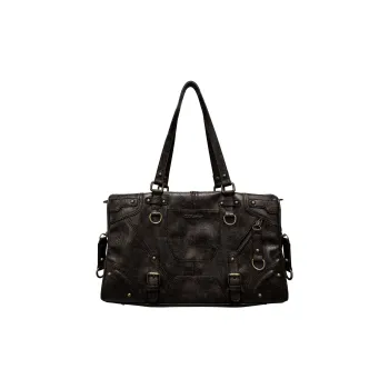 CULTIVATOR PU Travel Bag, Biker Crossbody Bag Large Size Unisex Vintage Brown/Oily Skin White Thread/Black