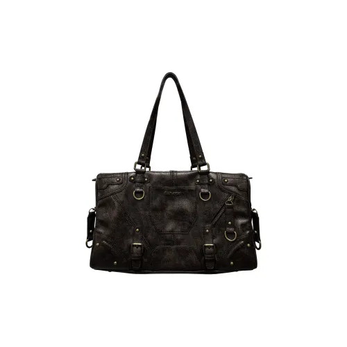 CULTIVATOR PU Travel Bag, Biker Crossbody Bag Large Size Unisex Vintage Brown/Oily Skin White Thread/Black