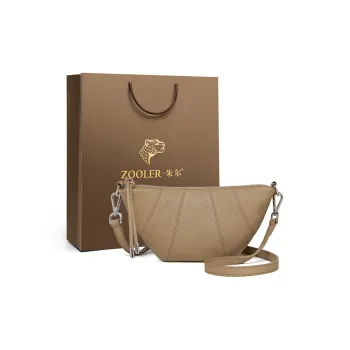 ZOOLER Top Grain Cow Leather Shoulder Bag, Crossbody Bag Regular Women's Elephant Gray/Hepburn Black/Jasper/Milk White