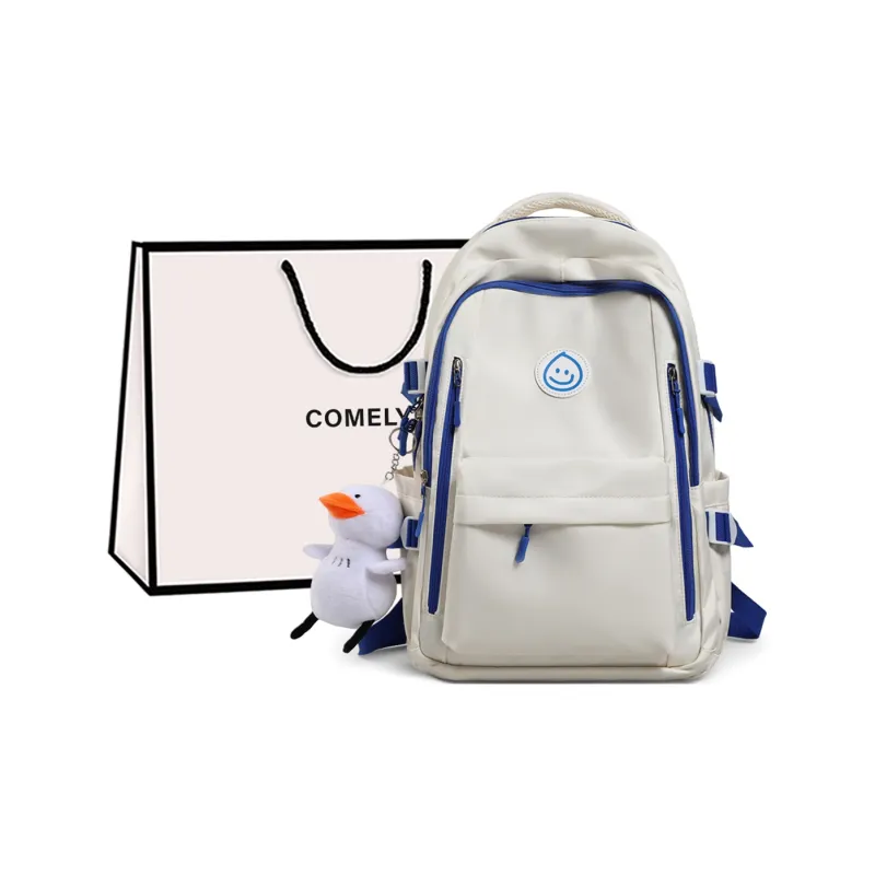 COMELY Fabric Backpack Laptop Bag Backpack Unisex White & Red/White & Blue-6