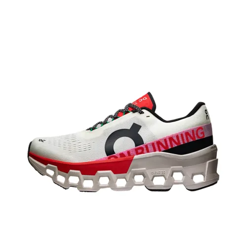 On Cloudmonster 2 Non slip Lightweight Low Top Running Shoes Women's White Red