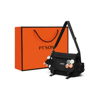 PT'SON Nylon Fabric Messenger Bag, Shoulder Bag Tubas Unisex Black