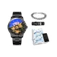 Obsidian Black, Steel Band[Trendy Box+Genuine Leather Strap+Cuban Bracelet]
