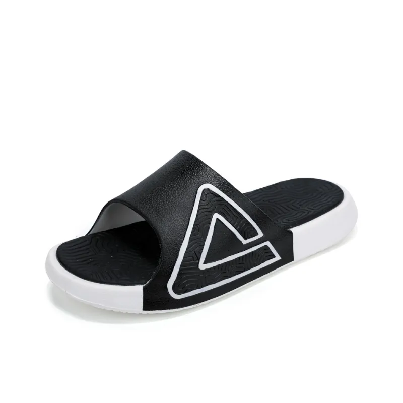 PEAK Slip Resistant Abrasion Resistant Cushioning Slide Slippers Unisex Black White-2