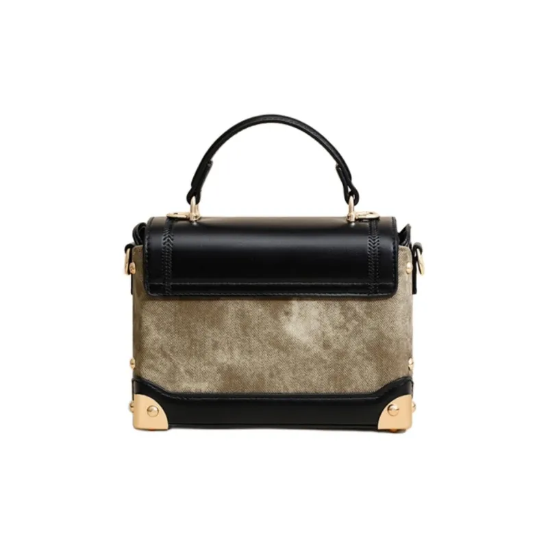 C°BANNER Synthetic Leather One Shoulder Crossbody Portable Small Square Bag Regular Women's Khaki & Black-4