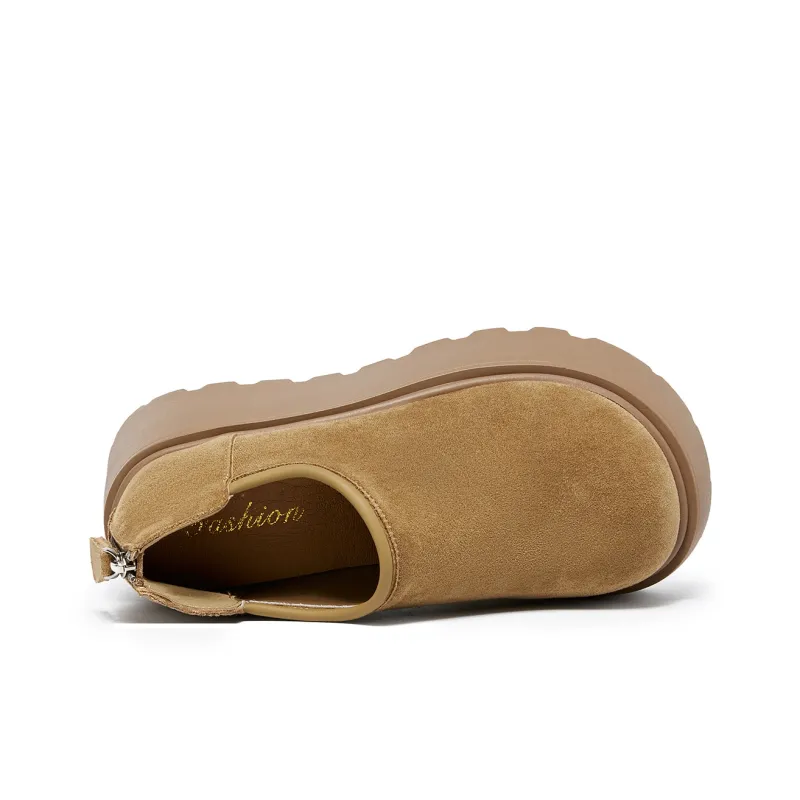 La Chapelle Trendy Korean Style 7cm Platform Minimalist Style Boken Shoes Casual Single Shoes Women's Khaki-4