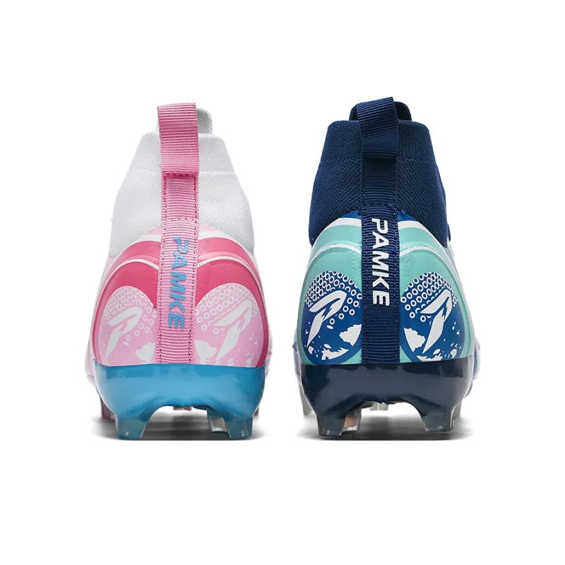 PANKE Soccer Shoes Unisex High Top White Dark Blue+White Pink Blue-4