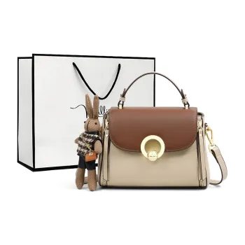 MILLIE'S Cow Leather Crossbody Bag, Handbag Women's Coffee & Apricot