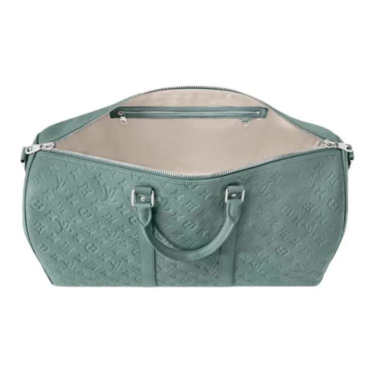 LOUIS VUITTON Keepall Taurillon Cow Leather Travel Bag Unisex Aqua Green-3