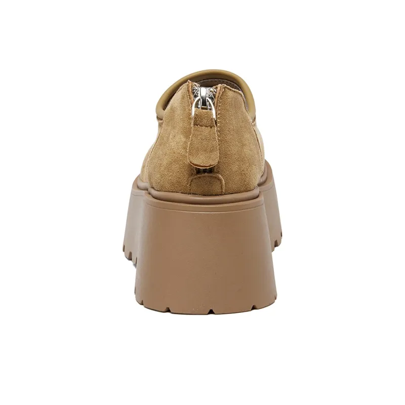 La Chapelle Trendy Korean Style 7cm Platform Minimalist Style Boken Shoes Casual Single Shoes Women's Khaki-5
