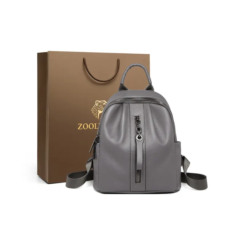 ZOOLER Top Grain Cow Leather Backpack Regular Women's Khaki/Black/Smoke Gray-12