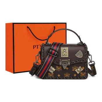 PT'SON PVC Small Square Bag Handbag Shoulder Bag Crossbody Bag Regular Women's Coffee/Ecru