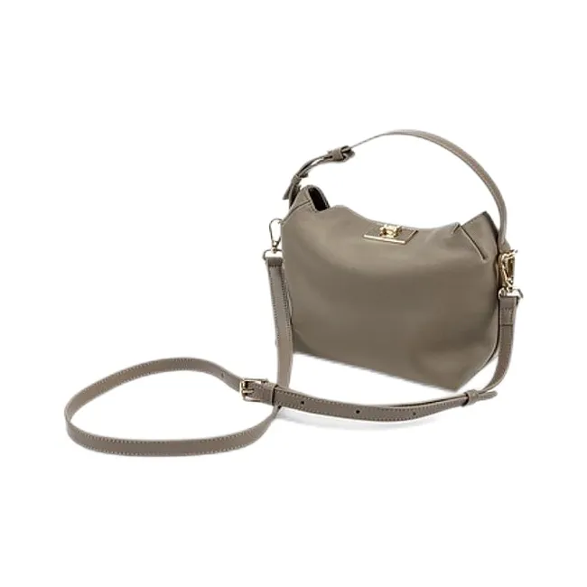 HONGU Cow Leather Bonded Synthetic Leather Crossbody Bag One Shoulder Handbag Regular Women's Elephant Gray/Ecru-2