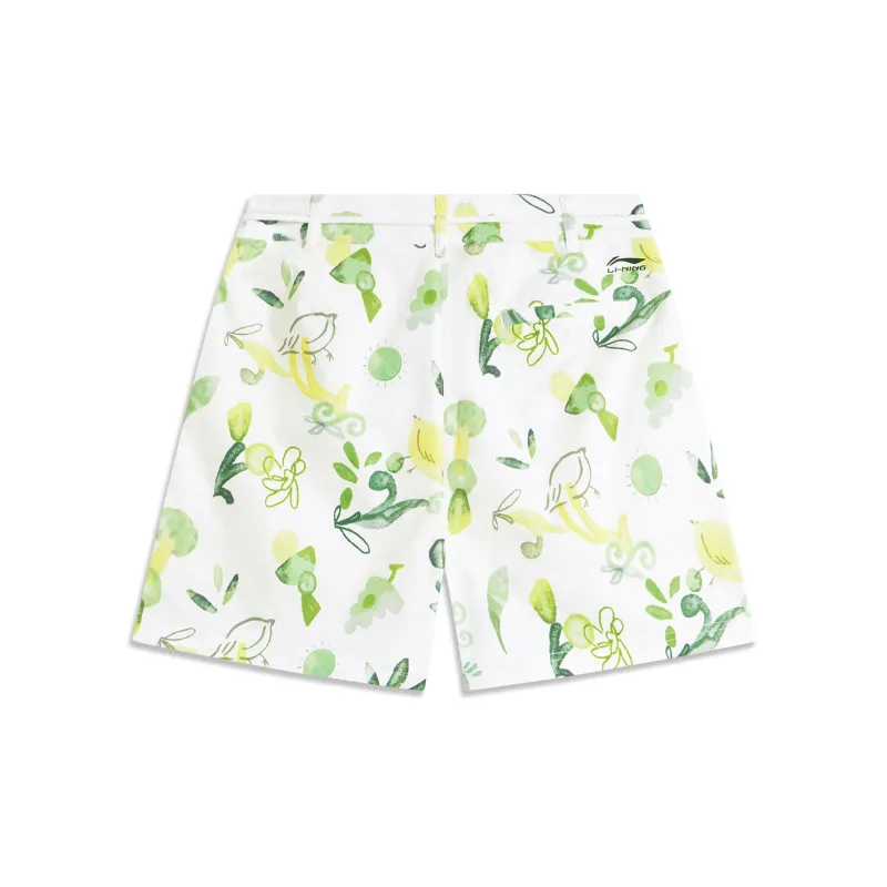 LiNing Sports Trend Series Casual Shorts Women's Yellow Green All Over Print-1