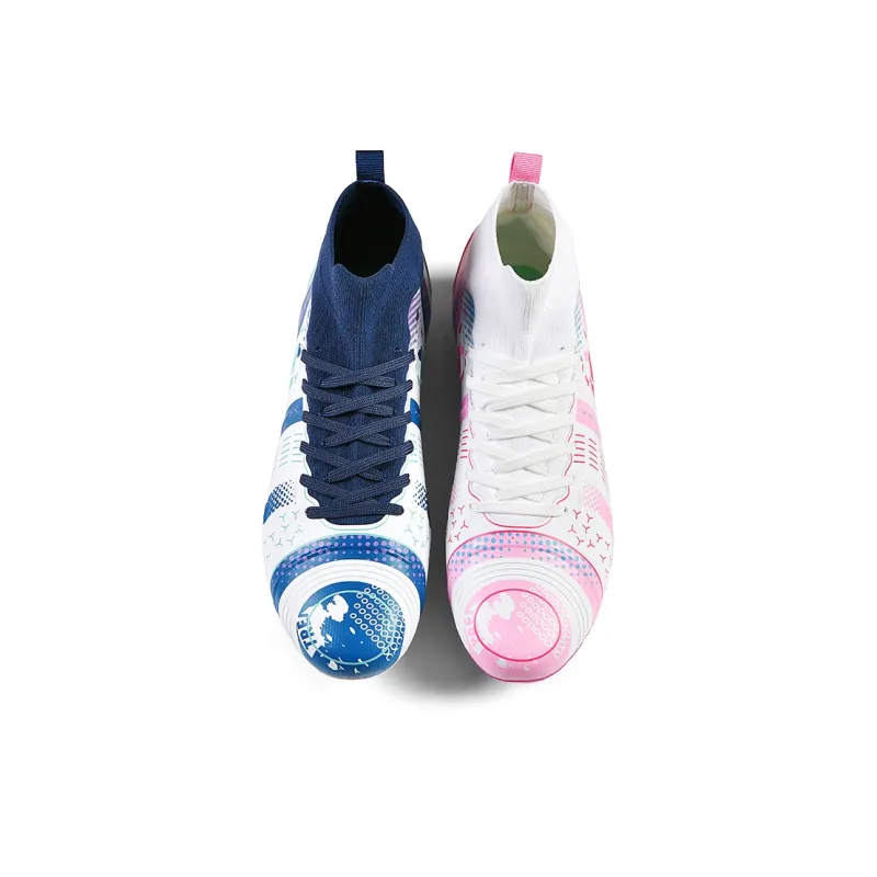 PANKE Soccer Shoes Unisex High Top White Dark Blue+White Pink Blue-3