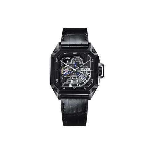 EBOHR Explorer Collection Automatic Mechanical Movement Genuine Leather Strap Watch Men's Watches Cut Out Dial