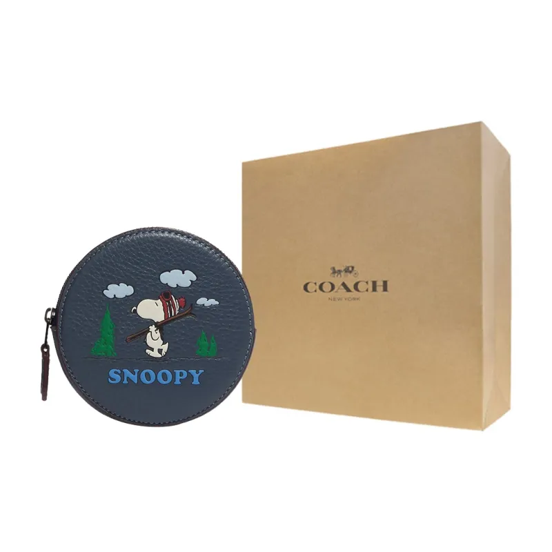 COACH SNOOPY X Peanuts Collaboration Refined Pebble Leather Coin Box Coin Purse Women's Blue-5
