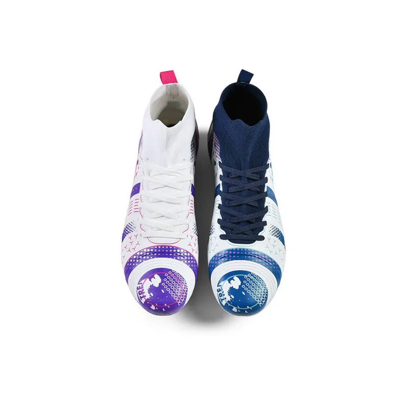 PANKE Soccer Shoes Unisex High Top Mismatched White Dark Blue+White Purple Rose-3