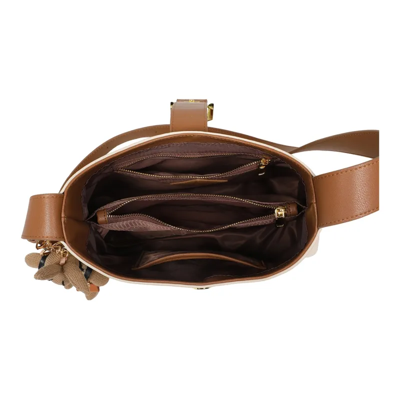 PT'SON Cow Leather Bucket Bag, Underarm Bag, Shoulder Bag Regular Women's Ecru/Brown-14