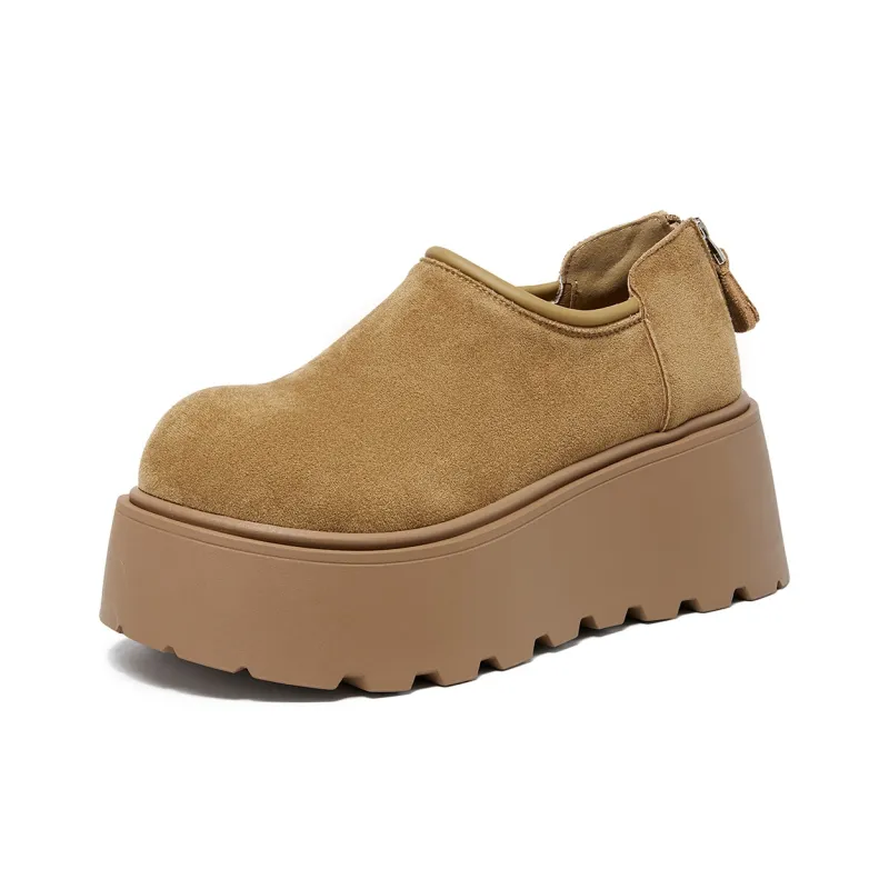 La Chapelle Trendy Korean Style 7cm Platform Minimalist Style Boken Shoes Casual Single Shoes Women's Khaki-1