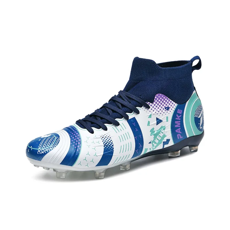 PANKE Soccer Shoes Unisex High Top White Dark Blue-1
