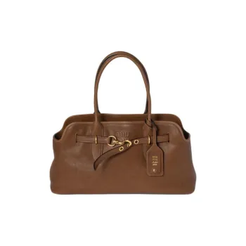 MIU MIU Lambskin Handbag Large Size Unisex Brown