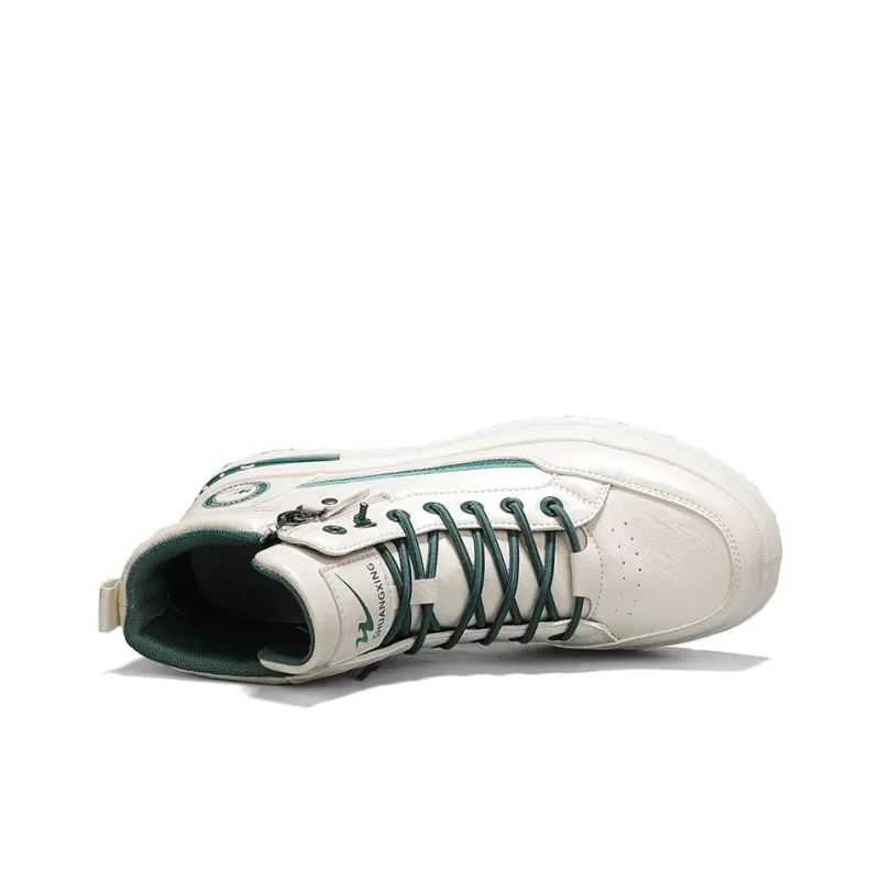 Binary Slip Resistant Shock Absorbers With Abrasion Resistant Properties Mid Top Skateboard Shoes Men's Beige Green-3