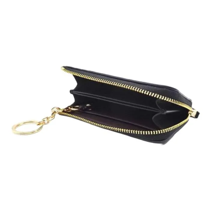 COACH Recycled Leather Card Holder Mini Women's Walnut Wood & Black-3