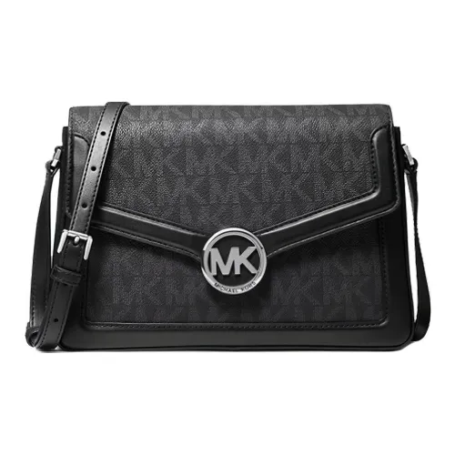 MICHAEL KORS Jessie Coated Canvas With Leather Shoulder Bag Crossbody Bag Medium Size Women's Black