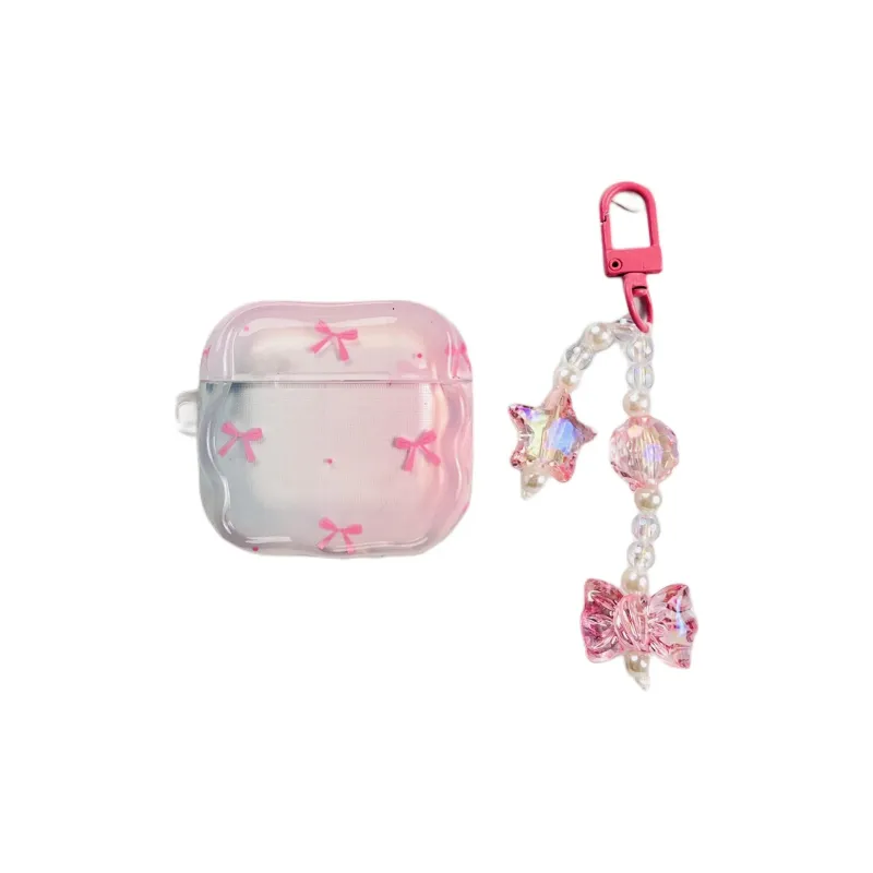 Sopi Compatibility With Apple AirPods 4/2/3/4th Generation/AirPods Pro/Pro 2 TPU Gradient Pink Bowknot Headphone Cases-1